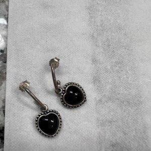 GENUINE PANDORA MI AMOR BLACK ONYX & STERLING SILVER HEART DANGLE EARRINGS